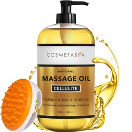 Cellulite Massage Oil with Massager Mitt - 100% Natural Cellulite Oil, Highly Absorbable and Deeply Penetrates Skin- Firms, Tones, Tightens & Moisturizes Skin by Cosmetasa 16.9 oz