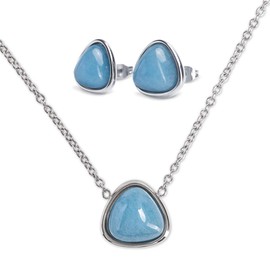 LuckyLy Set Juego de Joyería para Mujer con Cuarzo Azul, Aretes y Collar de Acero Inoxidable Color Plata con Dije de Piedra Natural – Regalos para Mujer Originales de Cumpleaños y Regalos para Mamá, Modelo Aline
