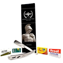Razor Blades Club Roman Empire Shaving Mars Razor Professional Razor for Beard, Moustache and Contour with 20 Blades (Astra-Derby Shark Voskhod) (Steel, 1 Unit (1 Pack)