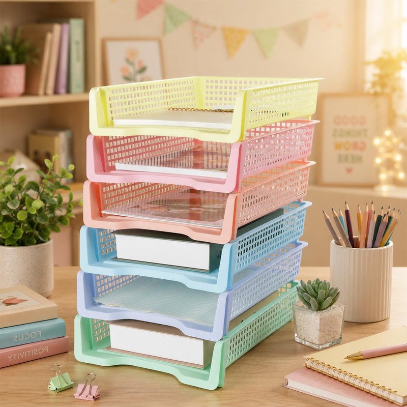 Set of 6 Pastel Turn in Trays for Teachers Stackable