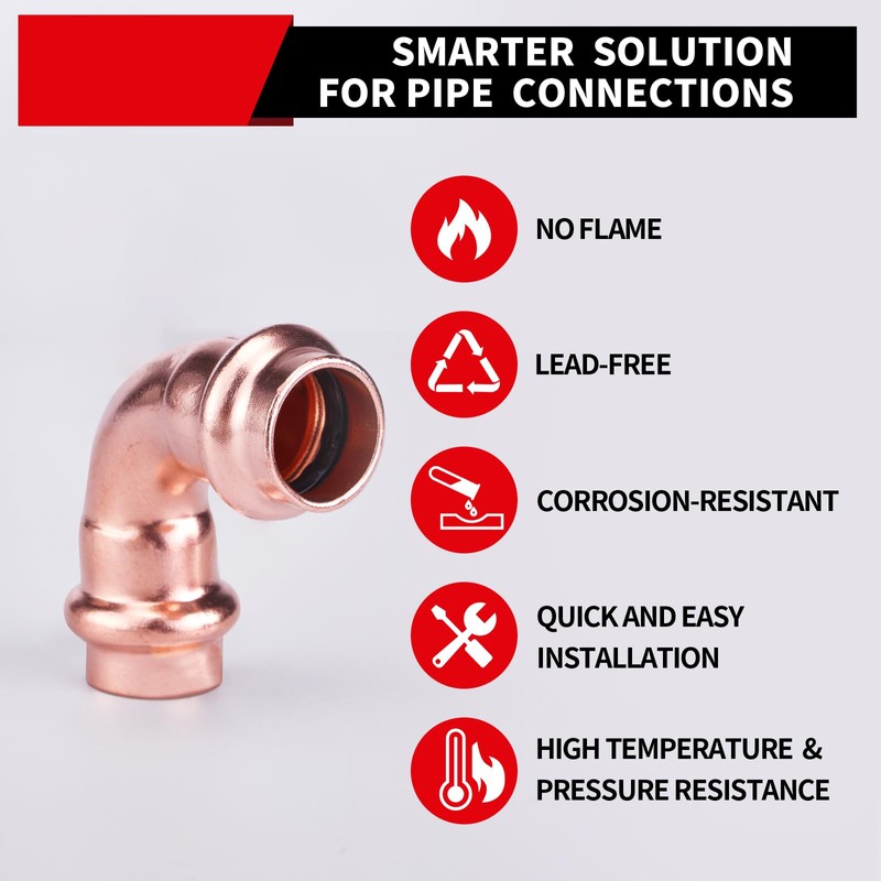 ROGVOC Copper Press Fitting 90 Degree Elbow Fittings, 10-Pcs 1/2