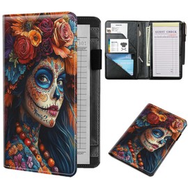NLZQTTBD Server Books for Waitress Cute Waitress Book PU Leather Server Book with Zipper Wallet Black Serving Book Organizer Fit Server Apron,Graffiti Woman Skull