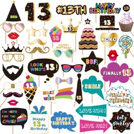 Szhuiher 13th Photo Booth Props, 13th Accessories, Birthday Photo Booth and Signs for 13th, 13th Birthday Photo Booth Party Props, 13th Happy Birthday Party Decorations Supplies Favors