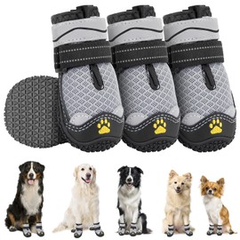 Eyein Dog Shoes, Paw Protection, Pack of 4 Breathable Dog Shoes with Non-Slip Sole and Reflective Velcro Fastening for Small, Medium and Large Dogs, Outdoor Sports, Grey, Size 6