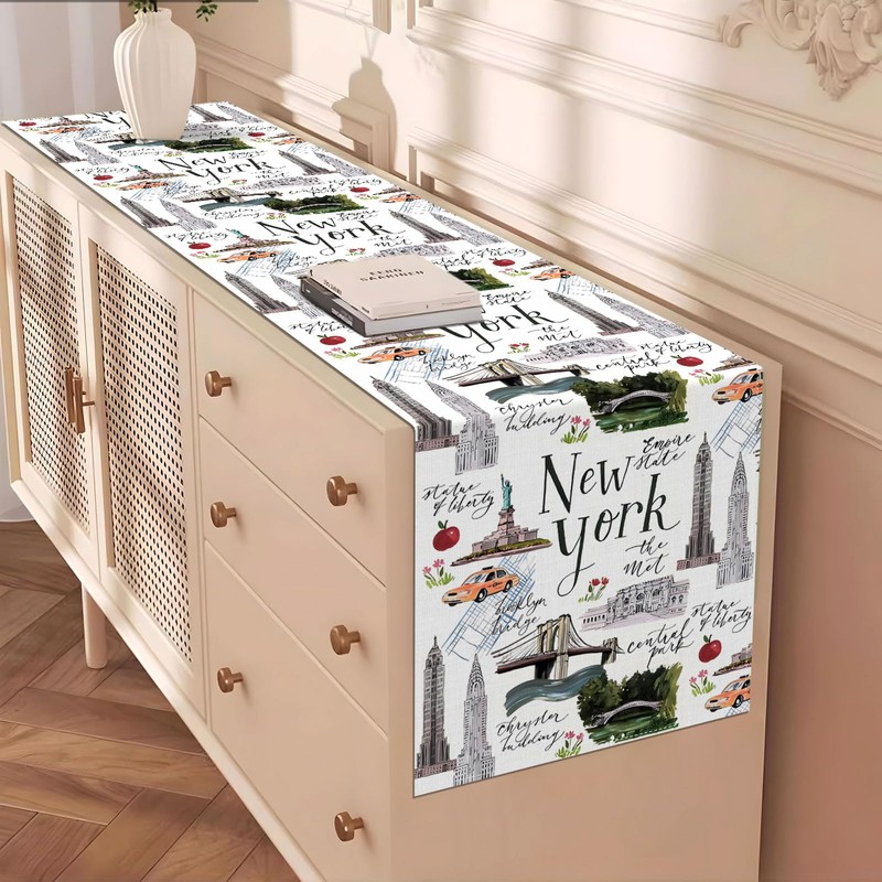 Heyfary New York Party Decorations NYC Cityscape Table Runner American