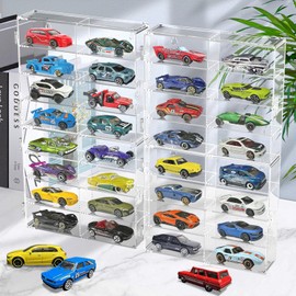 CHONOVO 1/64 Scale Toy Cars Display Case for Matchbox Hot Wheels Hold 32 Toy Cars Storage Case Organizer Box Wall Display Clear Model Car Case Holder Container Shelf 6.5 X 7.5 X 1.6 Inch 4 Pack