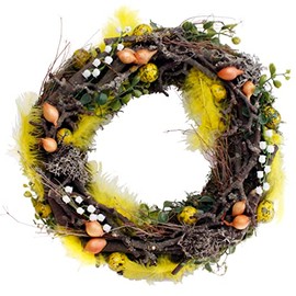 CREAFLOR HOME Decorative Wreath of Apple Branches Yellow with Eggs and Feathers Diameter 35 cm