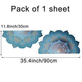 Pinenjoy Large Mandala Wall Decal Blue Lotus Flower Wall Sticker Removable Indian Namaste Vinyl Wall Art Mural 18.5x18.5inch for Yoga Meditation Living Room Bedroom TV Sofa Background Decors