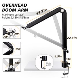 Blue Yeti Boom Arm with Extension Tube - Mic Boom Arm Compatible with HyperX QuadCast, Weighted Metal Height adjustment Mic Arm for QuadCast,Blue Yeti,Shure MV7,Rode and Most Gaming Mic By SUNMON