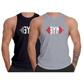 InleaderAesthetics Men's Gym Workout Tank Tops Y-Back Muecle Tee Stringer Fitness Bodybuilding Sleeveless T-Shirts - BK+Gym
