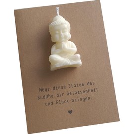 WangsLICHT handgemachte Grußkarte aus Kraftpapier mit Buddha Figur Kerze, Geschenkkarte, mit Geschenkverpackung, ideale Mitbringsel, Geburtstagsgeschenk
