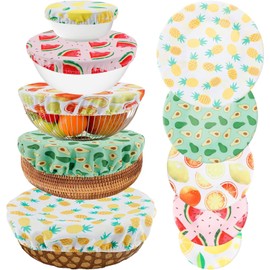 5 Pieces Reusable Bowl Covers in 5 Size, Stretch Cloth Fabric Dish Cover Kitchen Storage Containers Lids for Fruits Food Leftover Dough Bread Proofing (Fruit Style)