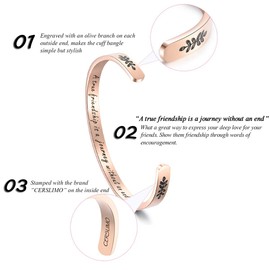 CERSLIMO Friendship Bracelet for Womens - Inspirational Friendship Gifts for Best Friend, Motivational Cuff Bangle Sister Mother Teacher Gifts Bracelet Birthday Christmas Gifts, Friendship Rose Gold