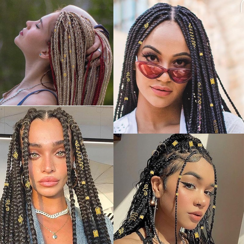 Tuefuzy 280 Pcs Gold Hair Jewelry Braid, Hair Accessory, Hair