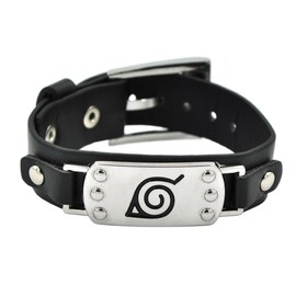 CosplayStudio PU Leather Bracelet with Small Konoha Face Plate for Naruto Fans, Leather