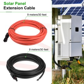 MECCANIXITY Solar Panel Wire 30ft 8 AWG 10mm2 Solar Cable Tinned Copper Wire with Female and Male Connector Black Red for RV Boat Marine Solar Panel