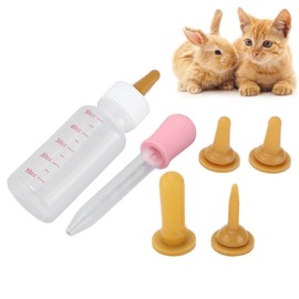 Small Pet Nurser Bottle, Pet Nursing Bottle Kit Dog Nursing Supplies Clear Scale Line Practical Long Nipple Newborn Animals Feeding Bottle for Feeding, Kittens, Squirrel, Puppy(Brown Pacifier+Pink)