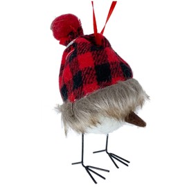 Bird Ornament - Red and Black Buffalo Check Bird Holiday Christmas Tree Decoration