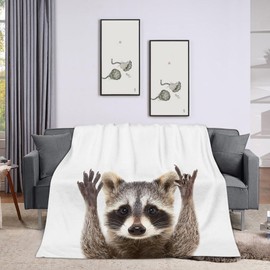 Throw Blanket 60x80 Inch,Funny Cute Raccoon Cozy Soft Lightweight Fuzzy Flannel Blanket 80x60 Inch Suitable for Couch Bed Sofa Living Room in All Seasons