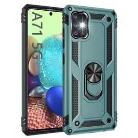 A71 5G Case, Military Grade Armor Heavy Duty Rugged Dual Layers Full Body Shockproof with Finger Ring Metal Kickstand Magnetic Jade Green