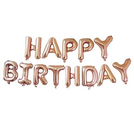 Haobase Happy Birthday Balloons Banner, 16 inch Aluminum Foil Letters Birthday Sign for Birthday Party Decoration (Rose Gold)