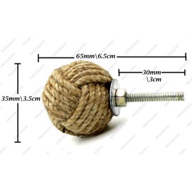 5MoonSun5's Jute Knobs Rope Knot Drawer Pulls and Knobs Pull and Push Handle Knobs for Cabinets, Wardrobes & Kitchen Cupboards Nautical knob Hardware Vintage Decor, 35 mm (Pack of 6)