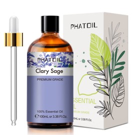PHATOIL 3.38FL.OZClary Sage Essential Oil, for Aromatherapy Diffusers with Glass Dropper, Humidifiers, Skin Care, Massage, Great for DIY Candle and Soap Making, Huge 100ML Bottle