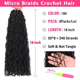 RuiYok 240 Strands Micro Box Braids Crochet Hair 18 Inch Curly ZiZi Box Braids Natural Black Micro Locs with Curly Ends 8 Packs Sister Locs Mini Locs Crochet Hair Braiding for Women #1B