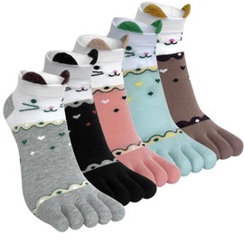 Kevaler Toe Socks for Women Five Finger Socks Running Socks with Toes Cotton Sport Socks Short Socks Mini Crew Socks, UK 3-8, 5 Pairs