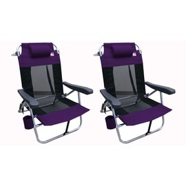 Outdoor Spectator Multi-Position Flat Folding Mesh Ultralight Beach Chair (2-Pack) - Purple