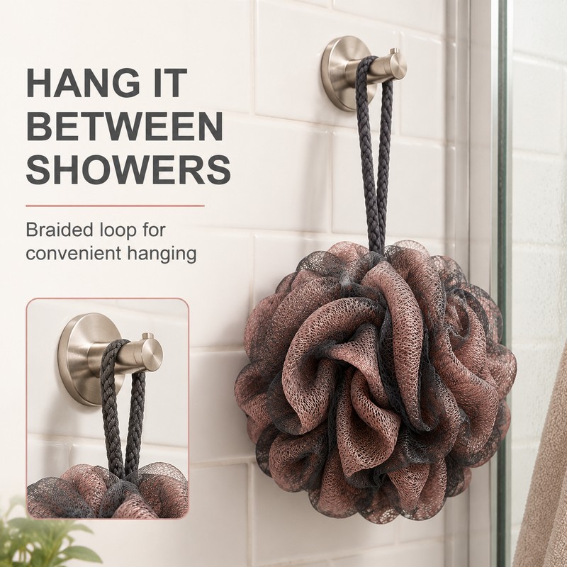 Shower Loofah Bath Pouf – Soft Mesh Body Scrubber with