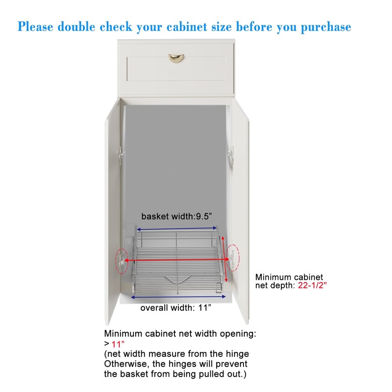 DINDON Pull Out Cabinet Organizer, (11" W x 21" D)
