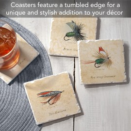Thirstystone Fly Fishing Lures 4-Pack Assorted Tumbled Tile Stone Coasters with Protective Cork Backing Manufactured in The USA Absorbent Easily Wipes Clean