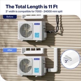 Della 3" 11 Ft Mini Split Line Set Cover, Decorative PVC Lineset Cover Kit, Paintable for Air Conditioner, Central AC, HAVC & Heat Pumps Systems Tubing Cover, White