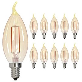Bulbrite (Pack of 10) 776903, 2.5W LED Amber Light Bulb, Flame Tip, CA10 2100k Filament Nostalgic E12 Candelabra Base for use in Chandeliers and sconces Fully Compatible Dimming