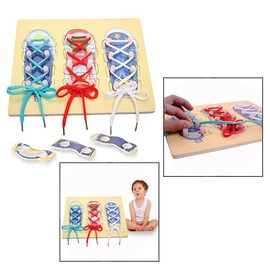 OFKPO Children's Laces Toy, Wooden Shoes Laces Training Educational Toy for Children Boys Girls