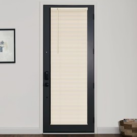 LazBlinds 1" Vinyl Mini Blinds for Doors, Cordless French Door Blinds for Privacy, Light Filtering Privacy Horizontal Shades for Front Door Patio Sidelight Glass Door, 15 3/4" W x 70" H, Beige