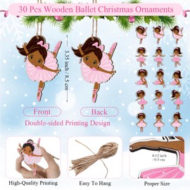 Barydat 30 Pieces Ballerina Christmas Tree Ornament Wooden African Girl Hanging Ornaments Ballet Black Girl Christmas Tree Ornament Ballet Dancer Gift for Xmas Holiday Decor
