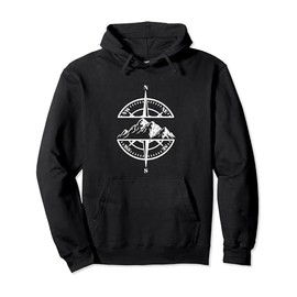 Compass Rose Mountain Scene Hiking Backpacking Nature Lover Pullover Hoodie