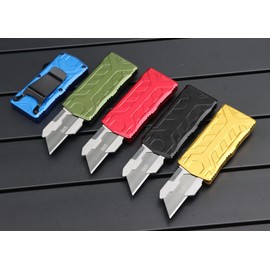 ainhue RU33 Retractable Utility Knife, 3 Inch Aluminum Handle with Pocket Clip, 5pcs SK5 Replacement Carbon Steel Blades, EDC Precision Craft Box Cutter Knife For Office Home Arts (Blue)