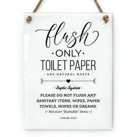 Reilly Originals 6x8 Inch Septic System Flush Only Toilet Paper, Not Hopes & Dreams, Designer Bathroom Sign ~ Ready to Hang ~ Premium Finish, Durable (1)