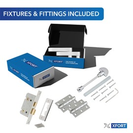 XFORT Chrome Elegance Polished Chrome Victorian Bathroom Pack, Complete with Bathroom Handles, 65mm Bathroom Lock and 75mm Hinges, for Internal Wooden Doors