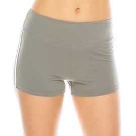 ALWAYS Slip Shorts for Women – Premium Soft Yoga Dance Spandex with Stripes Grey White L
