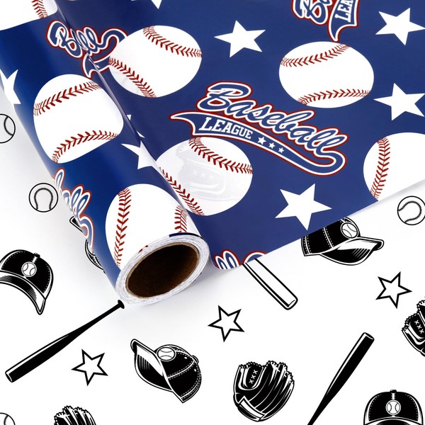kawaarashi 1 Roll Baseball Pattern Reversible Wrapping Paper Mini Roll