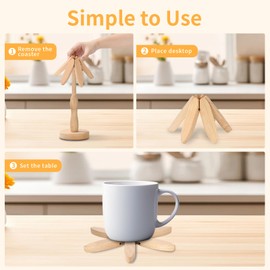 Eolax - Wooden Trivets for Hot Dishes, Tree Shape Trivet Set, Natural Foldable Kitchen Wooden Trivet, Multifunctional Ornaments - Tree Coaster Easy Storage for Hot Dishes、Pot、Bowl (3 Piece-Beech)