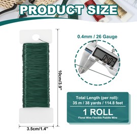 PATIKIL 26 Gauge Floral Flexible Paddle Wire, 38 Yard (115 Feet) Florist Wreath Wire for Crafts Flower Arrangement, Green