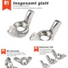 Pack of 6 Wing Nuts Stainless Steel Stainless Steel Wing