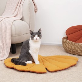 EastVita Pet Mat for Small Dogs and Cats - Soft Cotton Bedding with Ginkgo Leaf Design, Machine Washable, 50 x 68cm