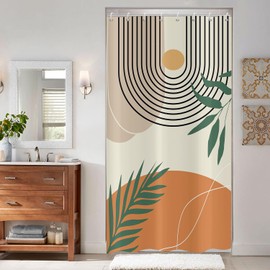 ASDCXZ Boho Shower Curtain 120x180 cm, Modern Abstract Art Boho Style Sun Moon Leaves Beige Bath Washable Shower Curtains Polyester Textile Waterproof Shower Curtain for Bathtub with 8 Hooks
