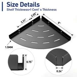 LFBA 2 Pack Corner Shower Shelves 304 Stainless Steel Matte Black Corner Shower Shelf 8" Bathroom Shower Shelves Corner Shelves for Shower Drilling Installation
